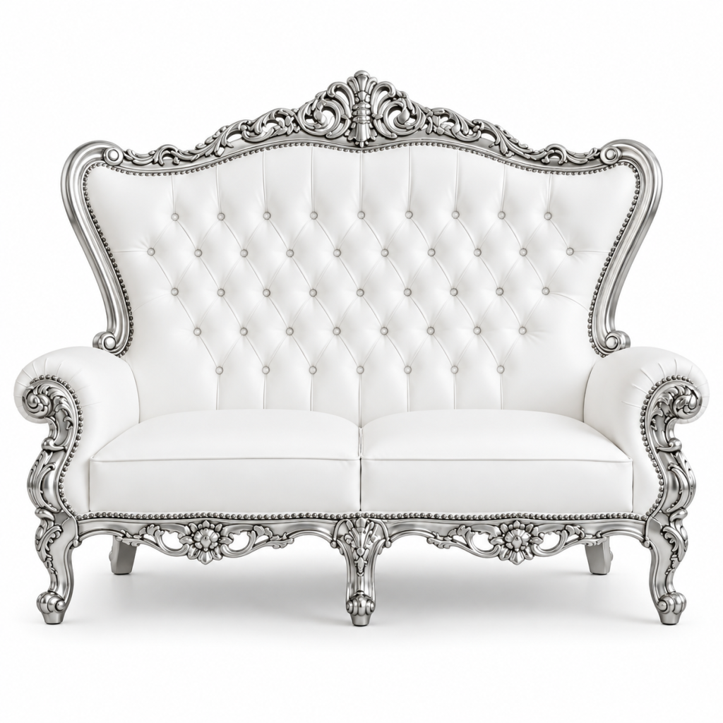 Double Throne Sofa White & Silver