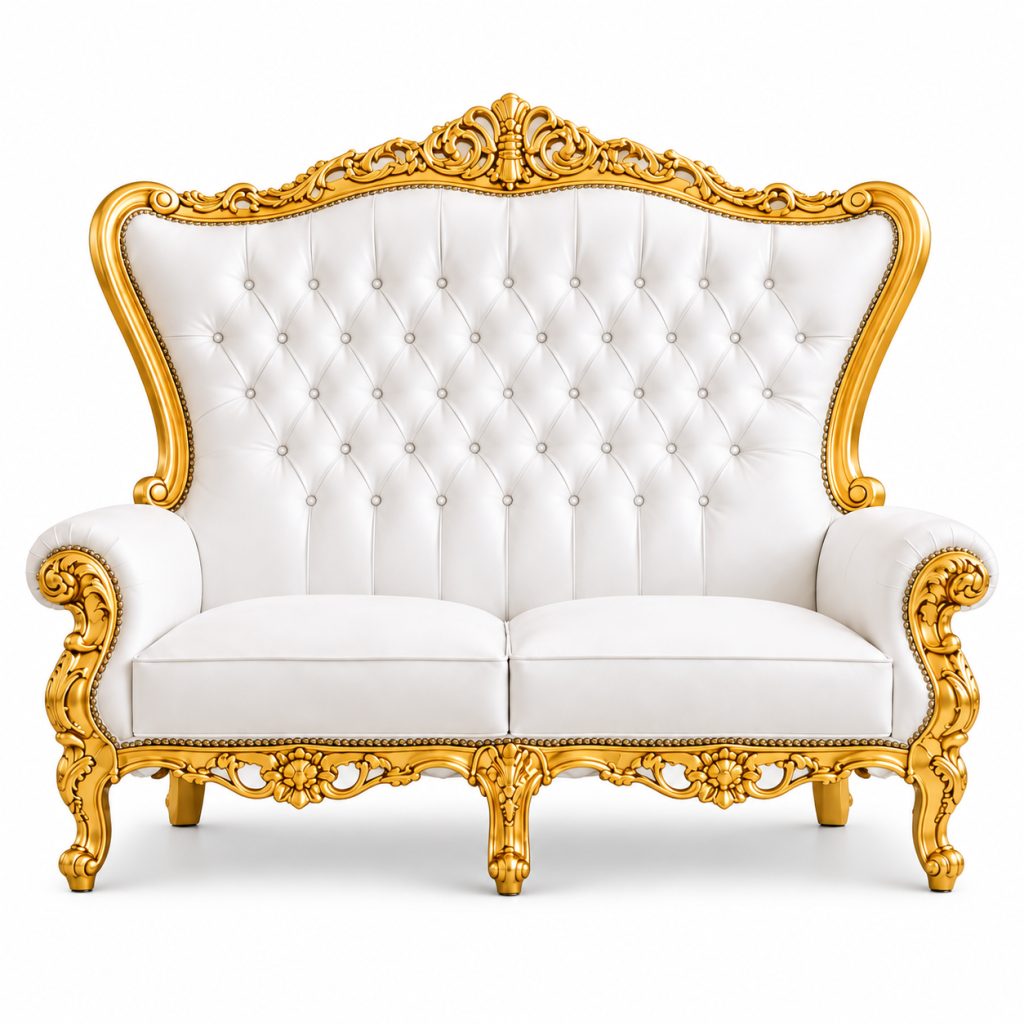 Double Throne Sofa White & Gold