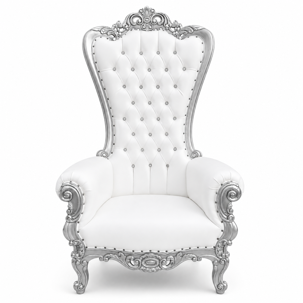 Queen Throne Chair White & Silver